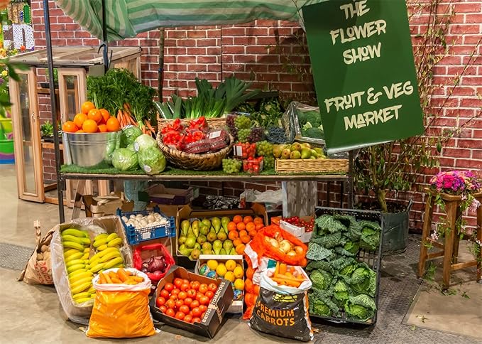 CORFOTO Grocery Store Fruits Backdrop 5x3ft Fresh Fruit Shelves Organic Food Vegetables Photography Background for Farm Ma...