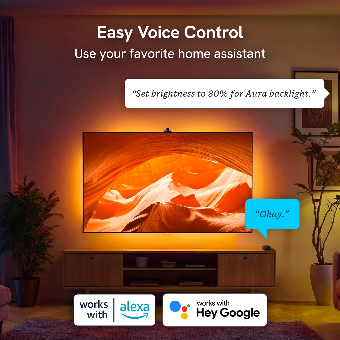 Aura TV Backlight Sync to Screen for 55-65 Inch TV, Camera-Based TV LED Backlight, High Color Sync Accuracy, Voice and App Control, RGB LED Strip Light, Immersive TV Lights