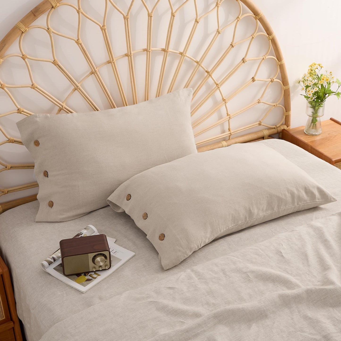 ATLINIA Linen Body Pillowcase with Button - 1 Pack 20"x 54" Body Pillow Cover, Bed Flax Linen Cotton Blend Body Pillow Sham Breathable Cooling Long Decorative Pillow Case Linen Color
