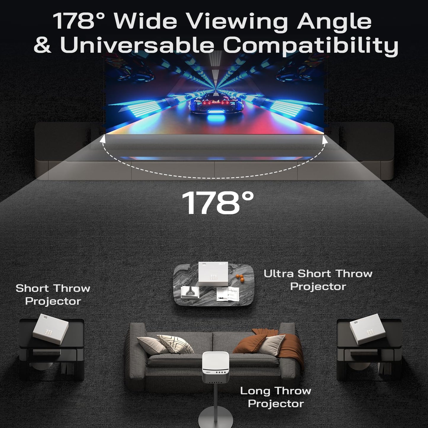 YODOLLA 72 inch Projector Screen Motorized Floor Rising 16:9 HD Retractable ALR Electric Projector Screen 4K3D Automatic Pop Up Projection Screen with Remote Movie Screen for Indoor MeetingHomeTheater