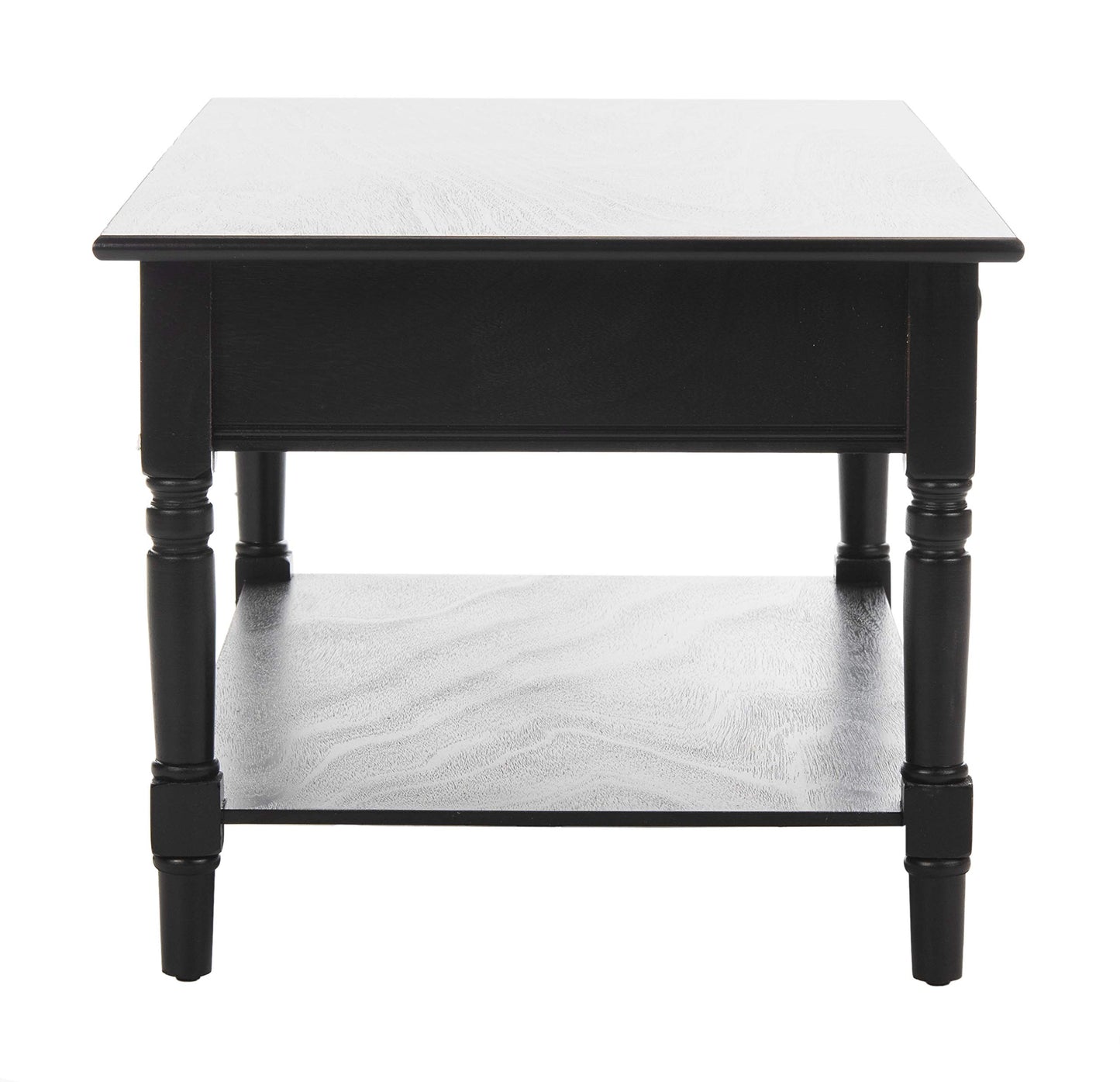 SAFAVIEH Home Collection – Boris Distressed Black Coffee Table with Drawers & Shelf, Farmhouse Storage Coffee Table, Carved Detail Design (AMH5706B)