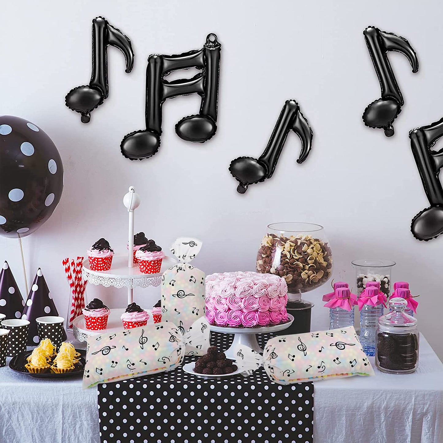 Lecpeting 100 Pcs Music Notes Treat Bags Music Cellophane Candy Bags Musical Party Favor with Twist Ties for Birthday Party Supplies