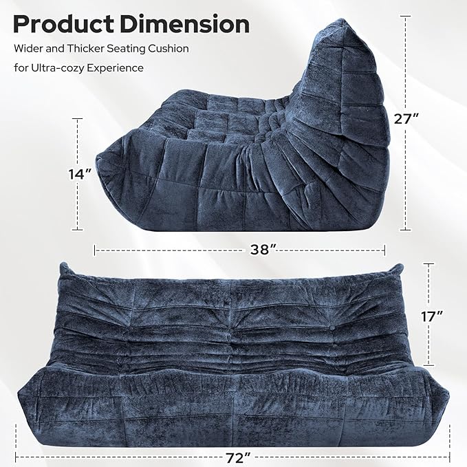 HABUTWAY Bean Bag Chair, Giant Bean Bag Chairs for Adults, 3 Seater Fireside Chair, Lazy Large Floor Bean Bag Sofa for Living Room, Bedroom, Dorm, Office (Navy Blue)