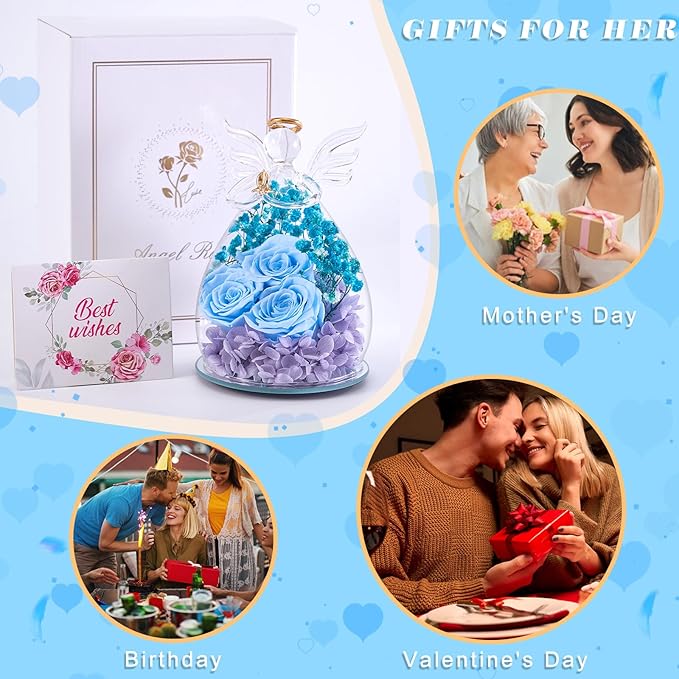Beferr Valentines Day Rose Gifts for Her Women Mom Gifts for Birthday, Fresh Flowers for Delivery Forever Preserved Rose in Glass Angel Figurine, for Grandma Wife Daughter Girlfriend