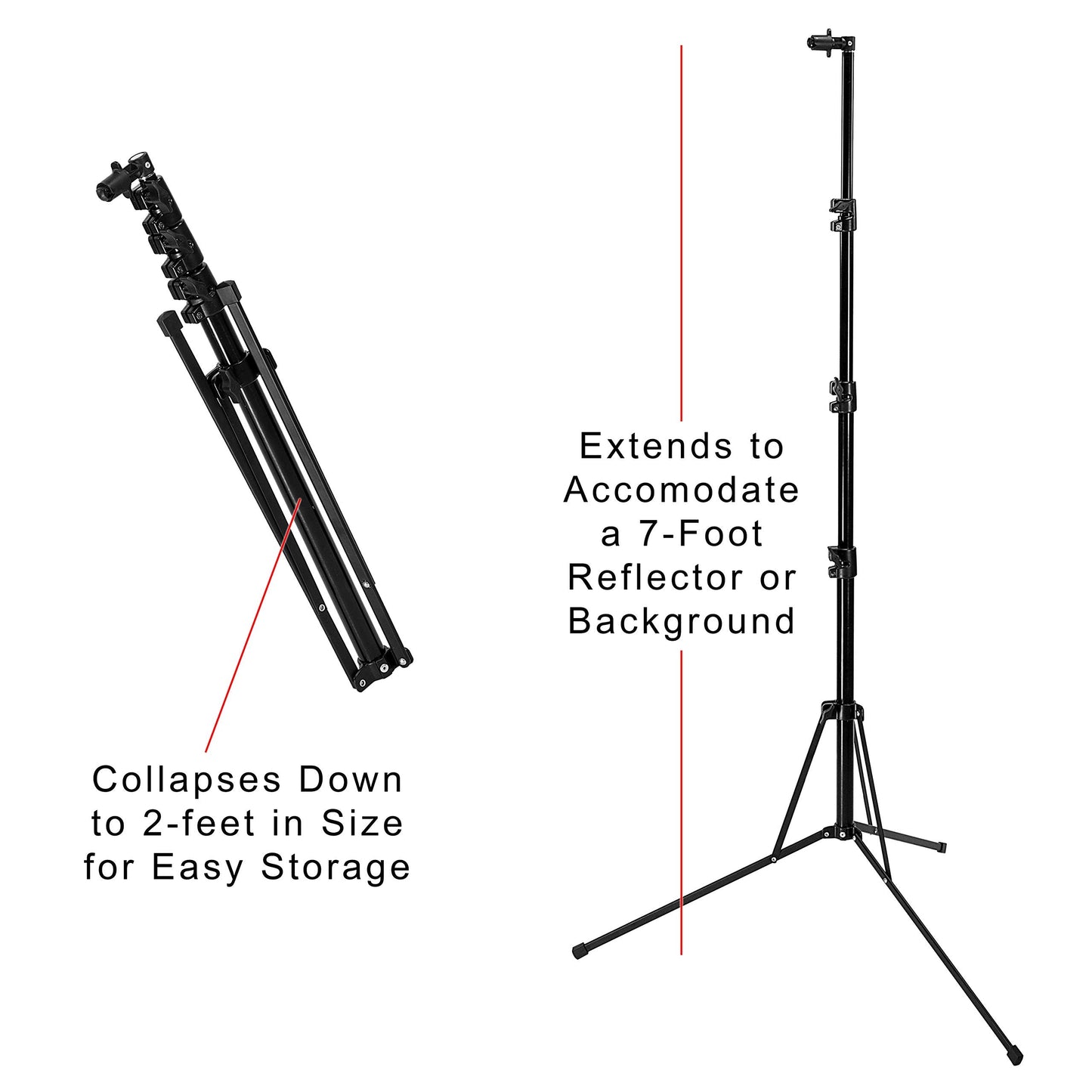 Fotodiox 5x7 (foot) Collapsible Black + White 2-in-1 Background, Backdrop Kit with Stand Support