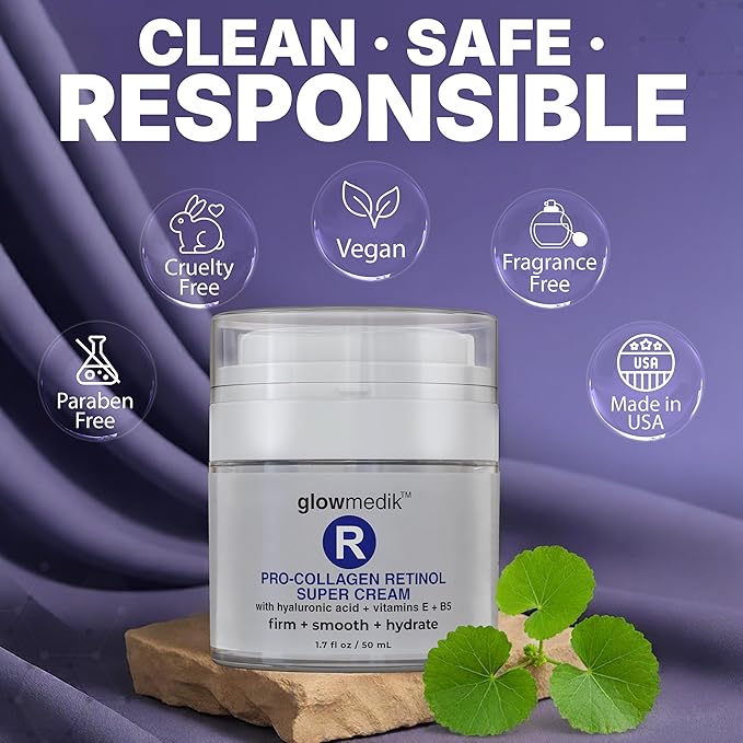 Glowmedik Pro-Collagen Retinol Super Cream w/Hyaluronic Acid, Vitamin E & Aloe | Anti Aging Facial Moisturizer for Fine Lines, Uneven Tone & Dry Skin | Retinol Face Cream women and men 50ml 1 fl oz