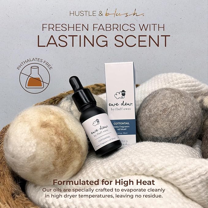 Hustle & Blush Essential Oils Blend for Dryer Balls, 15ml Cottontail, Natural Laundry Fragrance, Long-Lasting Fresh Scent, Ideal for Diffusers, Candle Making Holiday Gifts, Multi-Use for Home & DIY