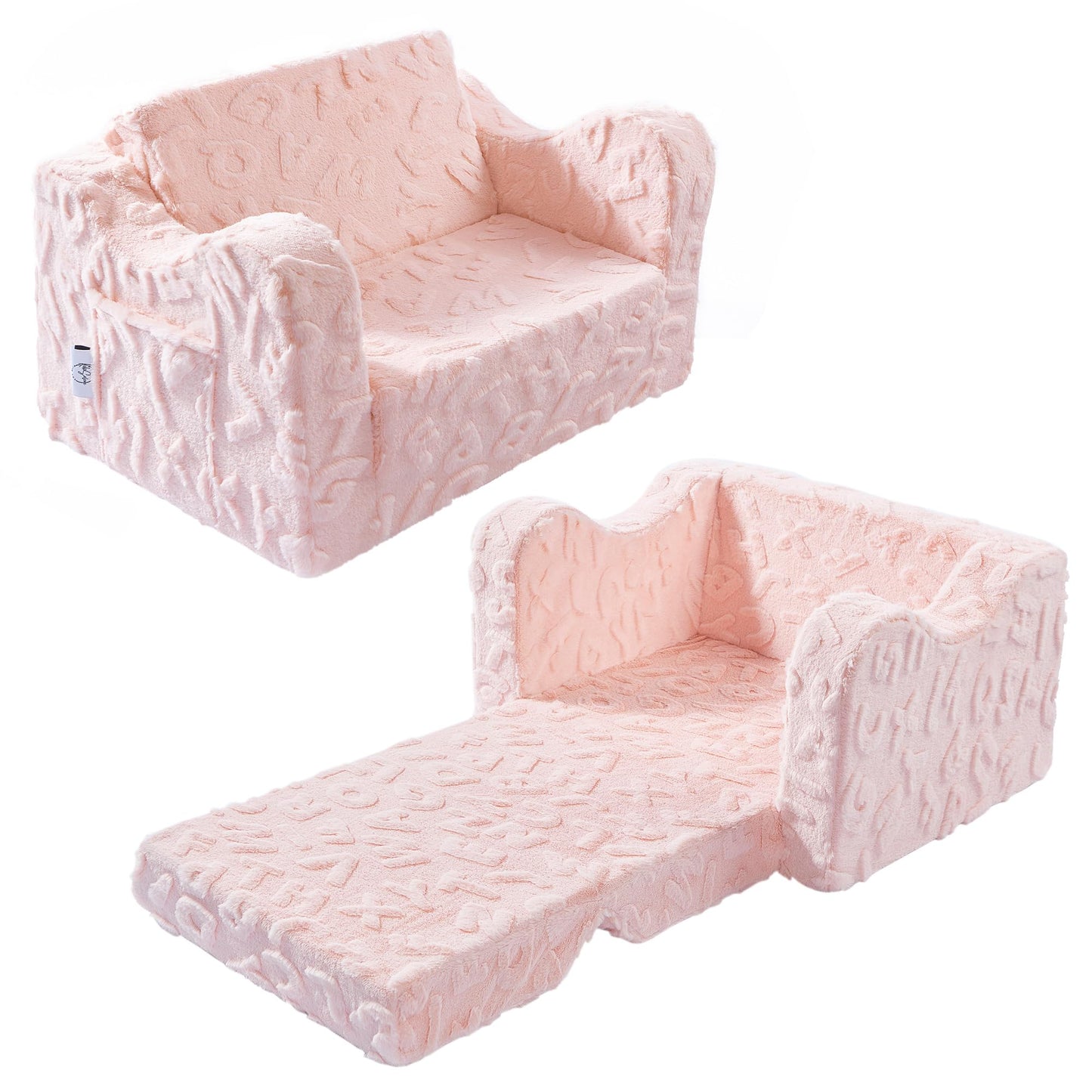 KokoSelene Kids Couch, 2-in-1 Convertible Kids Chair to Lounger Bed, Kids Sofa for Toddler Boys Girls, Ideal for Reading Sleeping Gaming Decor (Pink)