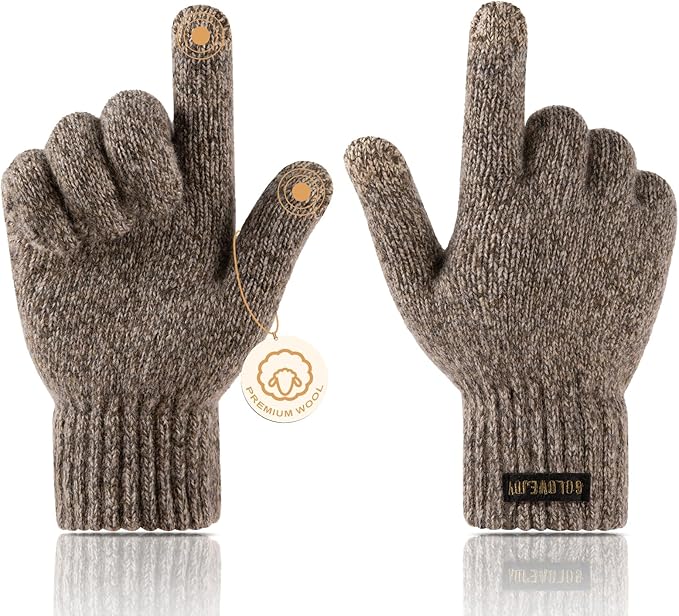 Winter Wool Gloves for Men Warm Knitted Touchscreen Cold Weather Gloves for Running Driving