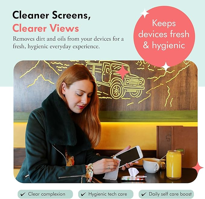 Well-Kept Tech & Lens Wipes - Eyeglass, Screen & Phone Cleaning, Multi-Surface, Lint-Free, Pre Moistened, Streak-Free & Non Scratching - Better Days, 6 Pack (90 Count)