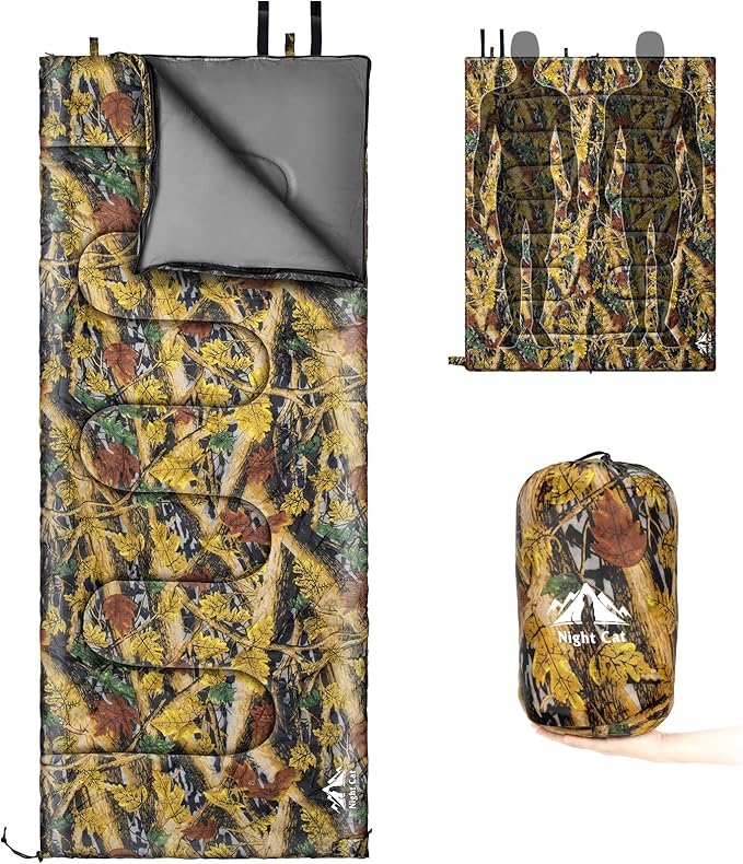 Night Cat Camping Sleeping Bag for Adults 3 Seasons Portable Lightweight Backpacking Hiking Traveling Indoor Outdoor Tempe...
