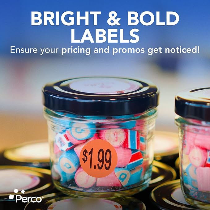 Perco Fluorescent Red 1-Inch Circle $1.99" Promotional Sale Labels—1,000 Stickers/Roll—Ideal for Retail Merchandising, Storefronts, Sales Events, Flea Markets, Discount Marking, Clearance—Made in USA