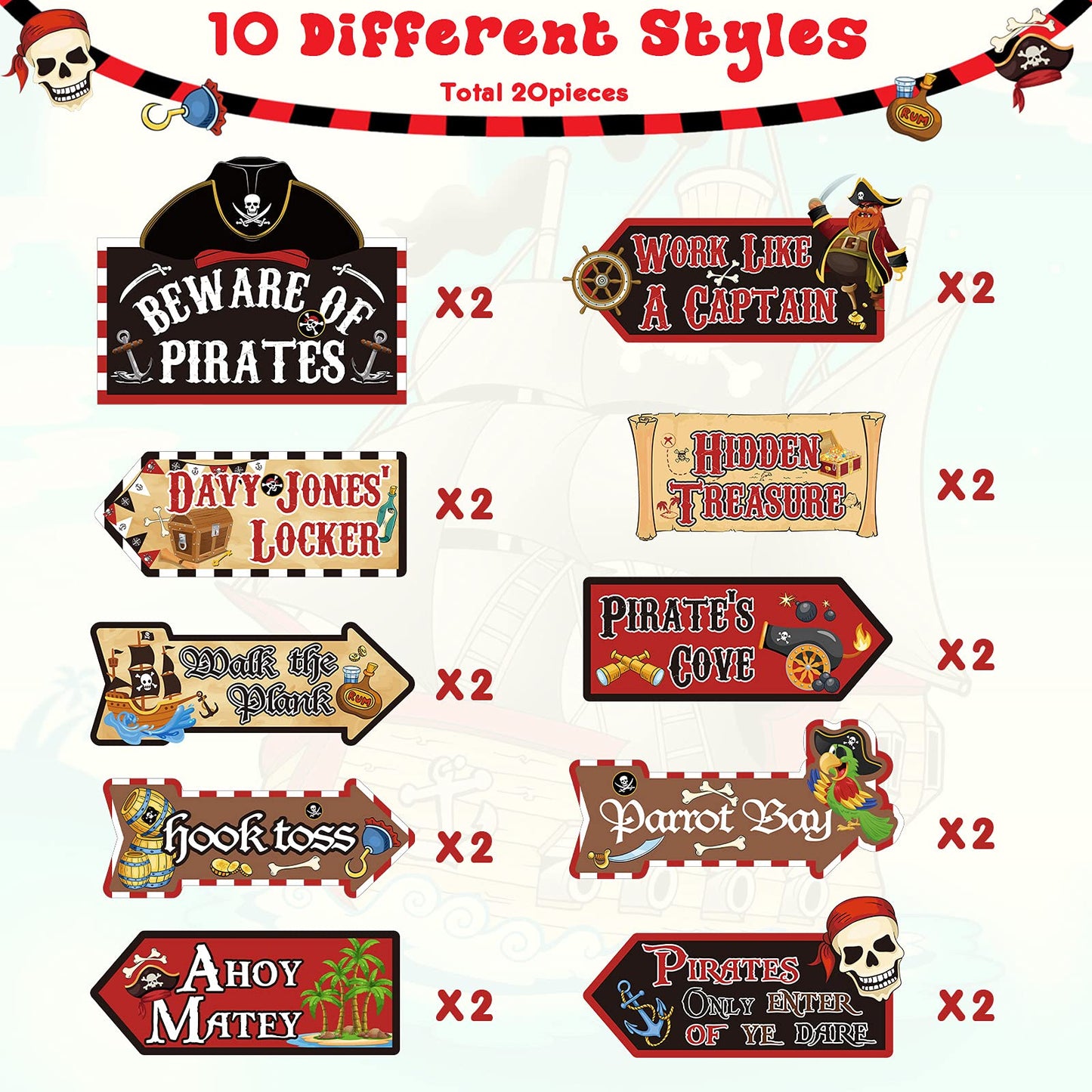 Chinco 20 Pieces Pirate Party Sign Pirate Theme Birthday Party Favors Supplies