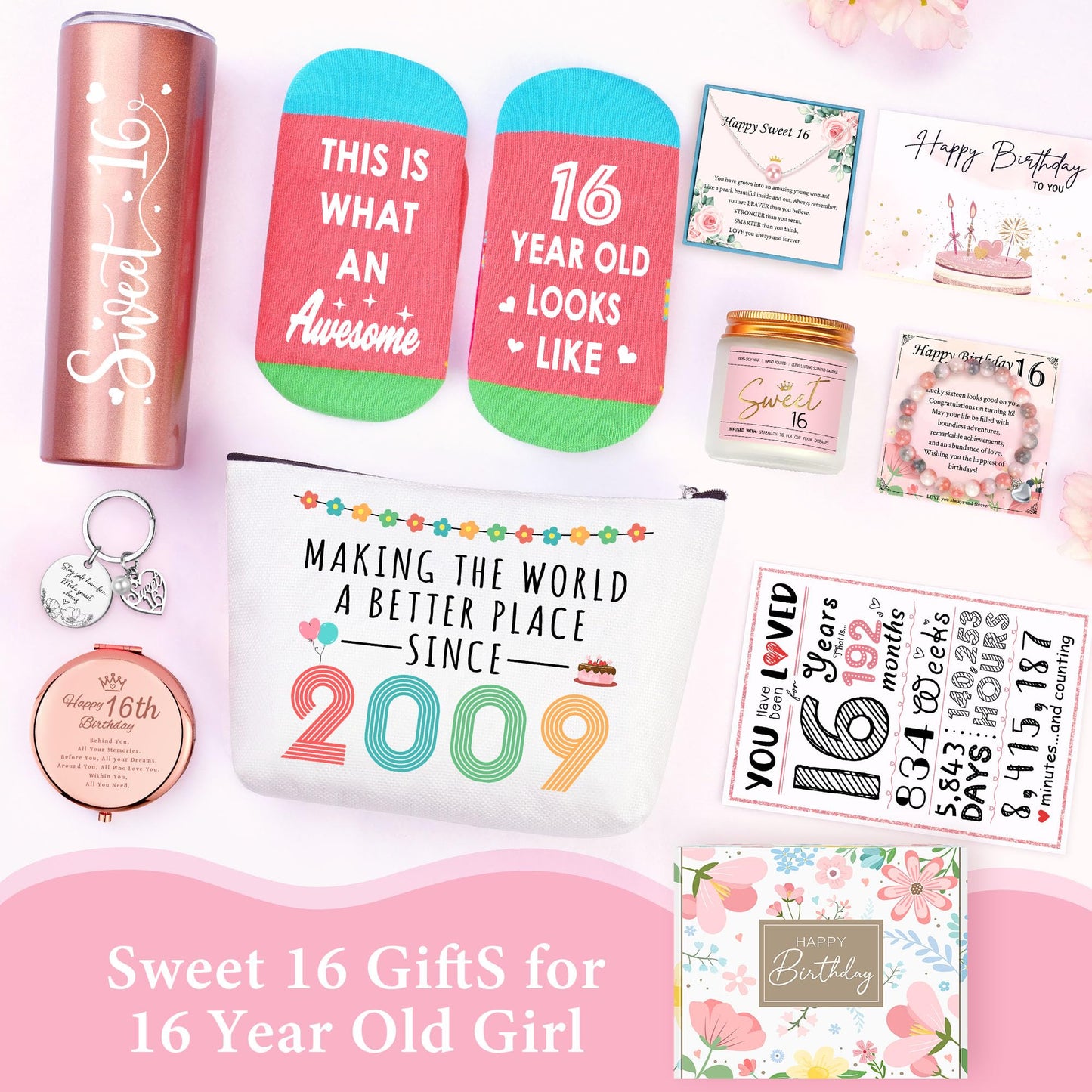 Sweet 16 Gifts for Girls Happy 16th Birthday Gifts for Girls Sweet Sixteen Gift for 16 Year Old Girl Trendy 2025 Pink 16 Year Old Girl Birthday Gift Ideas 16th Decoration for Granddaughter, Daughter
