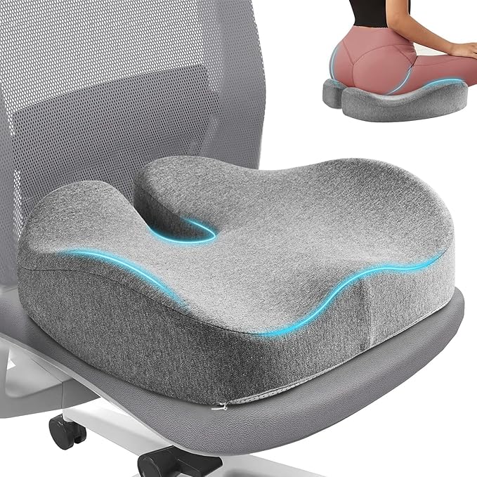 Seat Cushion for Office Chair for Wide Hip & Thigh with Firm Support, Thickened Memory Foam Sciatica Pain Relief Pillow for Proper Posture, Ergonomic Tailbone Pain Relief Cushion for Car Seat, Home