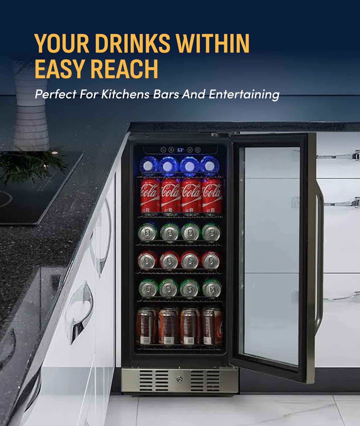 NewAir 96 Can Built-In Beverage Refrigerator | 15” Small Mini Fridge for Bedroom, Home Bar or Office | Quiet Cooling & Precise Temperature Control | Stainless Steel