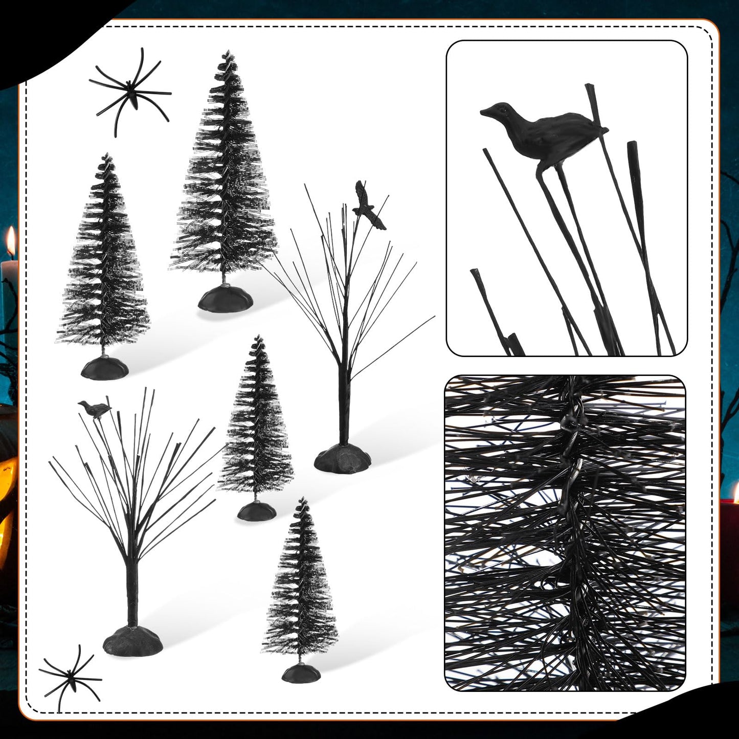 Liliful 32 Pcs Halloween Village Accessories Ornaments Set Spooky Halloween Town Tombstones Skeleton Tiny Trees Fake Spiders Decor Village Set for Party Town Decorations