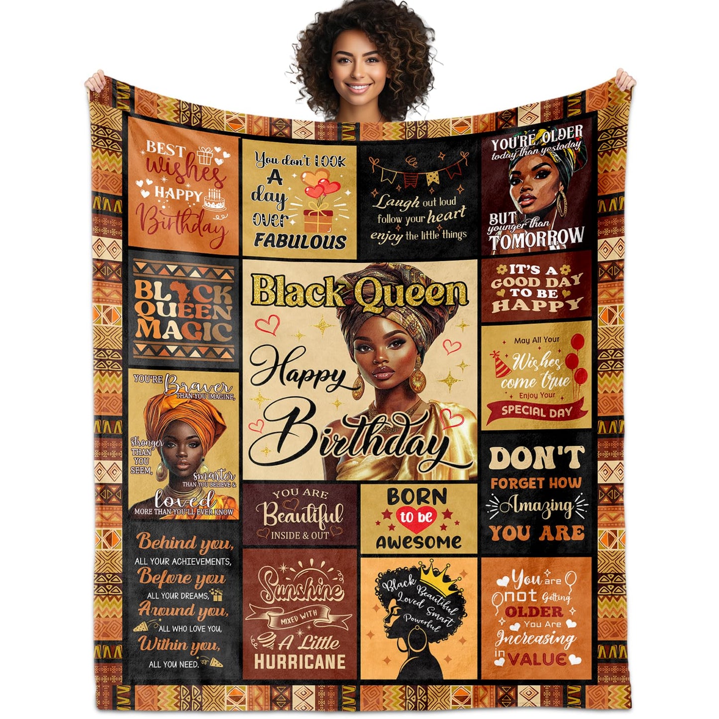 YHIKOUY African American Birthday Gifts for Women Blanket 60"X50", Encouragement Inspirational Bday Gift, Afro Birthday Gifts Idea for Black Mom Lady Women Girl Best Friend
