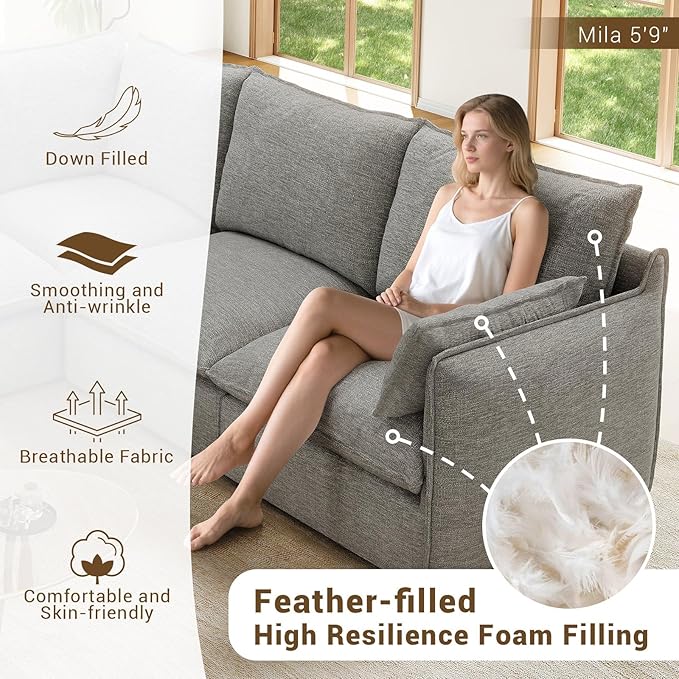 Forest aesthetics Cloud Modular Sectional,Corner Waterproof High Backrest Sectional Sofas,Down Filled Modular Couch with Removable Washable Cover for Living Room,Dark Gray