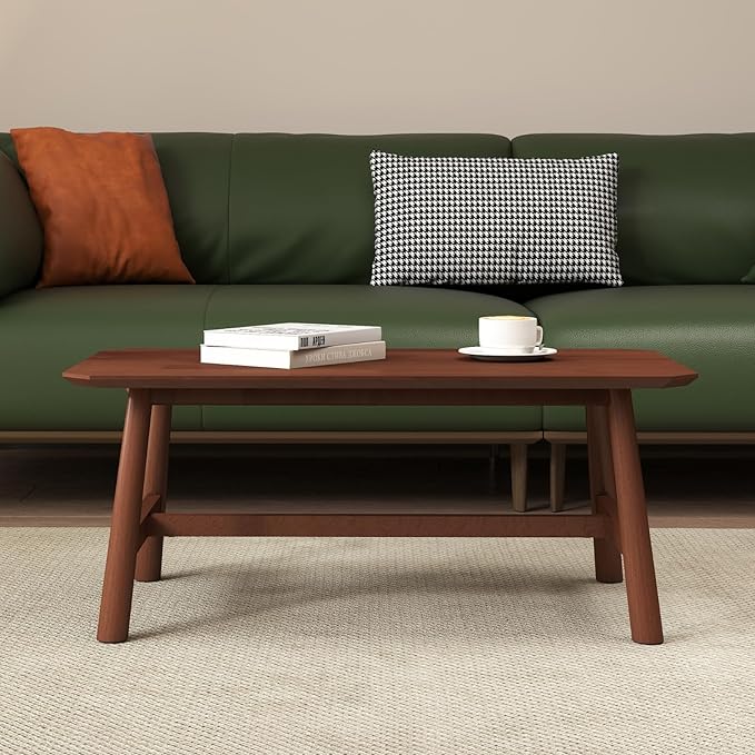 Ya-Home Farmhouse Wood Coffee Table 35.5” Side Table Mid Century Wooden Table for Living Room Reception Room, Walnut Finish