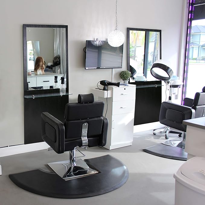 BarberPub Wall Mount Barber Station Makeup Mirrors Hair Styling Station Beauty Salon Spa Equipment 3016 (Black)