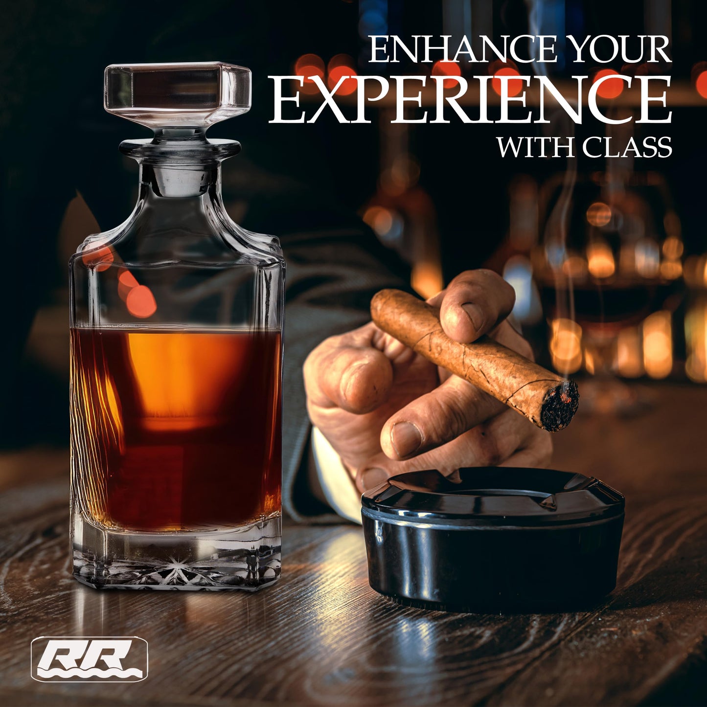 Rogue River Tactical Blank Square Whiskey Decanter With Glass Stopper Custom Gift Flag Men Dad Father's Day Perfect for Laser Engraving Etching