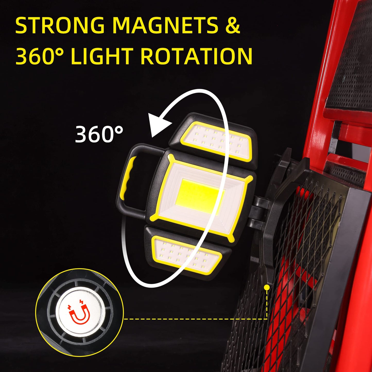 Yzoni Rechargeable Work Light, 30W 3000Lumen LED Work Light with 5 Modes, Battery Powered Magnetic Lights with 360°Rotate Foldable Design, Job Site Lighting for Car Repair, Garage, Workshop, Camping