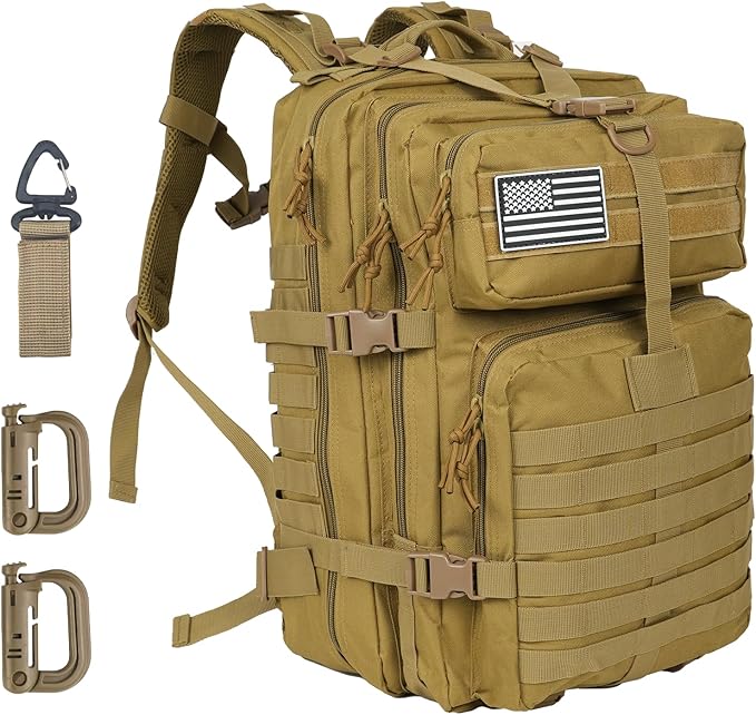 Oraynn 50L Large Military Tactical Backpack Molle Army Assault Pack for Travel Camping Hiking Fishing Backpack for men (kh...