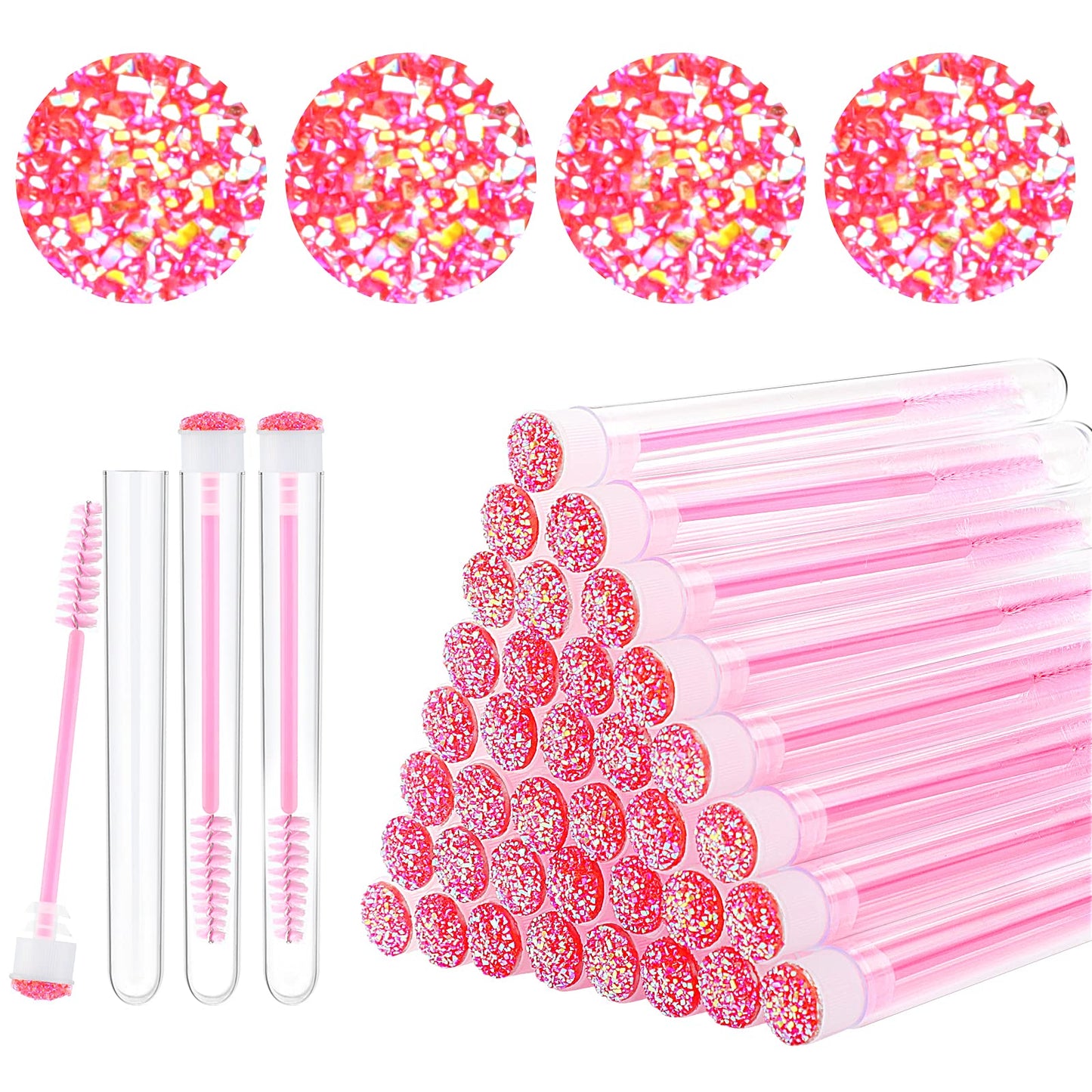 Dming 50-Piece Disposable Mascara Brushes - Eyelash Brushes, Diamond Mascara Wands with Tube, Makeup Tool, Lash Spoolies, Sanita