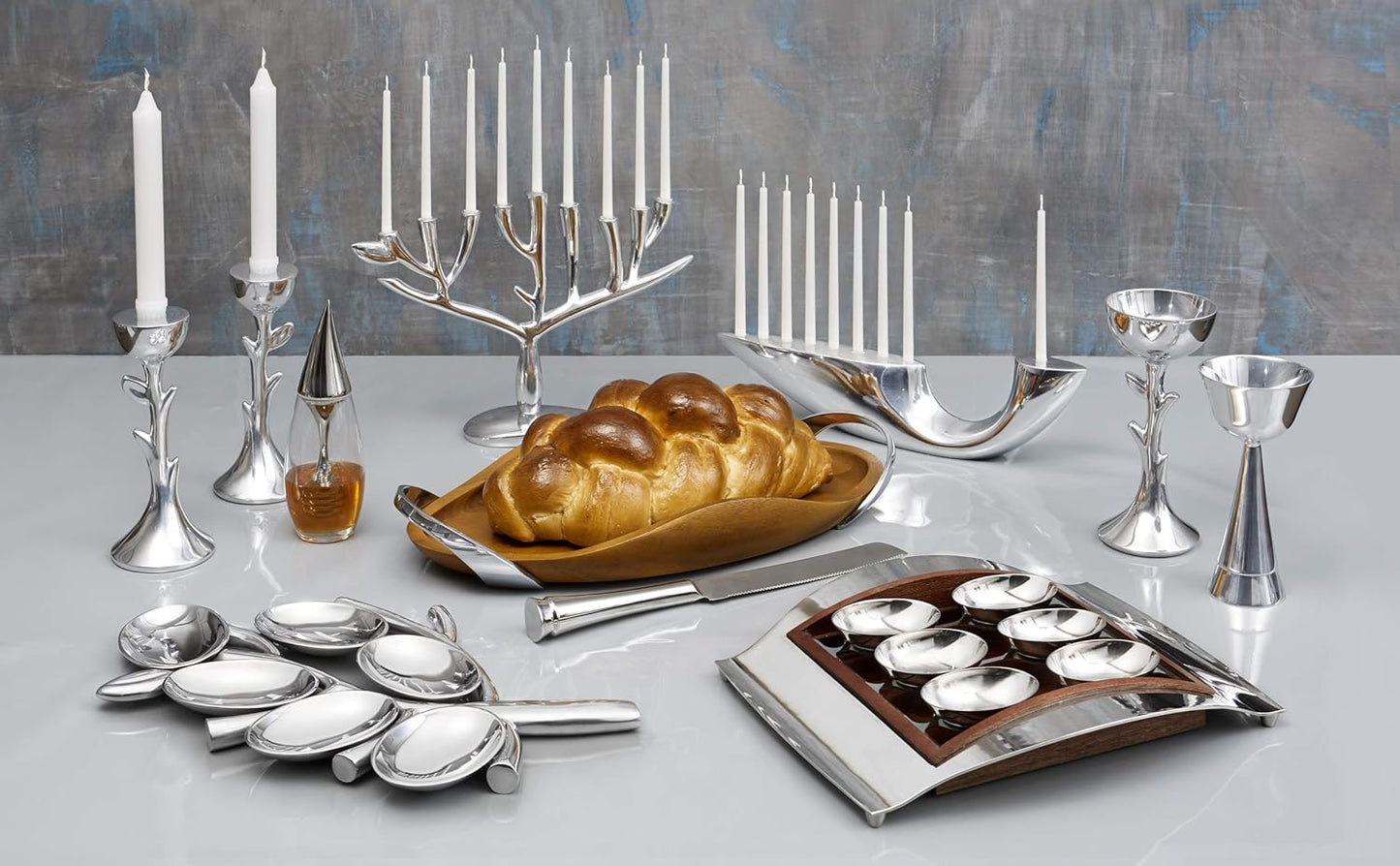 Nambe - Holiday Collection - Geo Wood and Alloy Seder Plate - Measures at 13.5" x 9.5" x 2" - Made with Nambe Alloy and Acacia Wood - Designed by Mikaela Dörfel