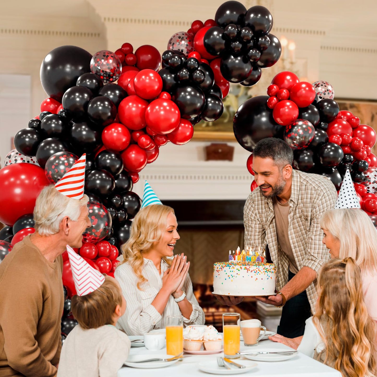 Red and Black Balloon Arch Garland Kit with Black Red Confetti Balloons for Graduation Anniversary Valentine New Year Birthday Party Decorations