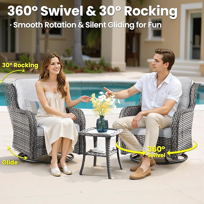 ovios 7 Pieces Patio Furniture Set, Outdoor Wicker Sofa Couch with Swivel Chairs 42" Fire Pit Table, High Back Modern All Weather Conversation Sets, Grey Rattan, Grey