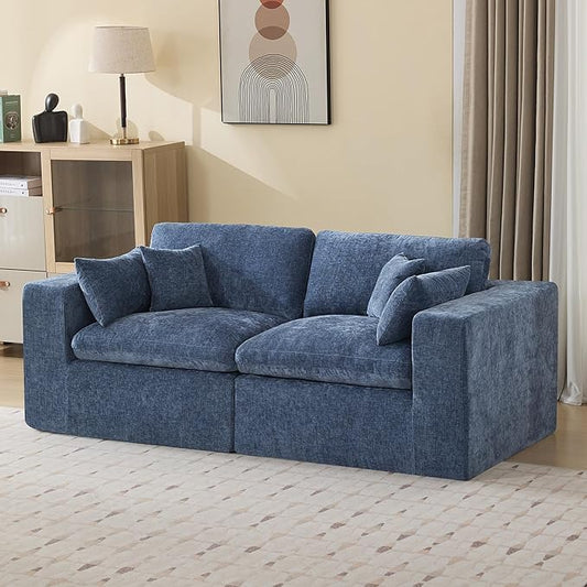 88''Cloud Boneless Sectional Couch, Modular Sectional Sofa Deep Seat, Upholstered Convertible Comfy Loveseat Chenille Memory Foam Sofa Couches for Living Room, Blue