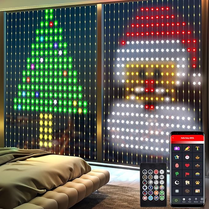 LumBelle Smart Curtain Lights 6.6x6.6Ft, 400 LED Curtain Light APP Remote Control Music Sync Dynamic DIY Lights for Memori...