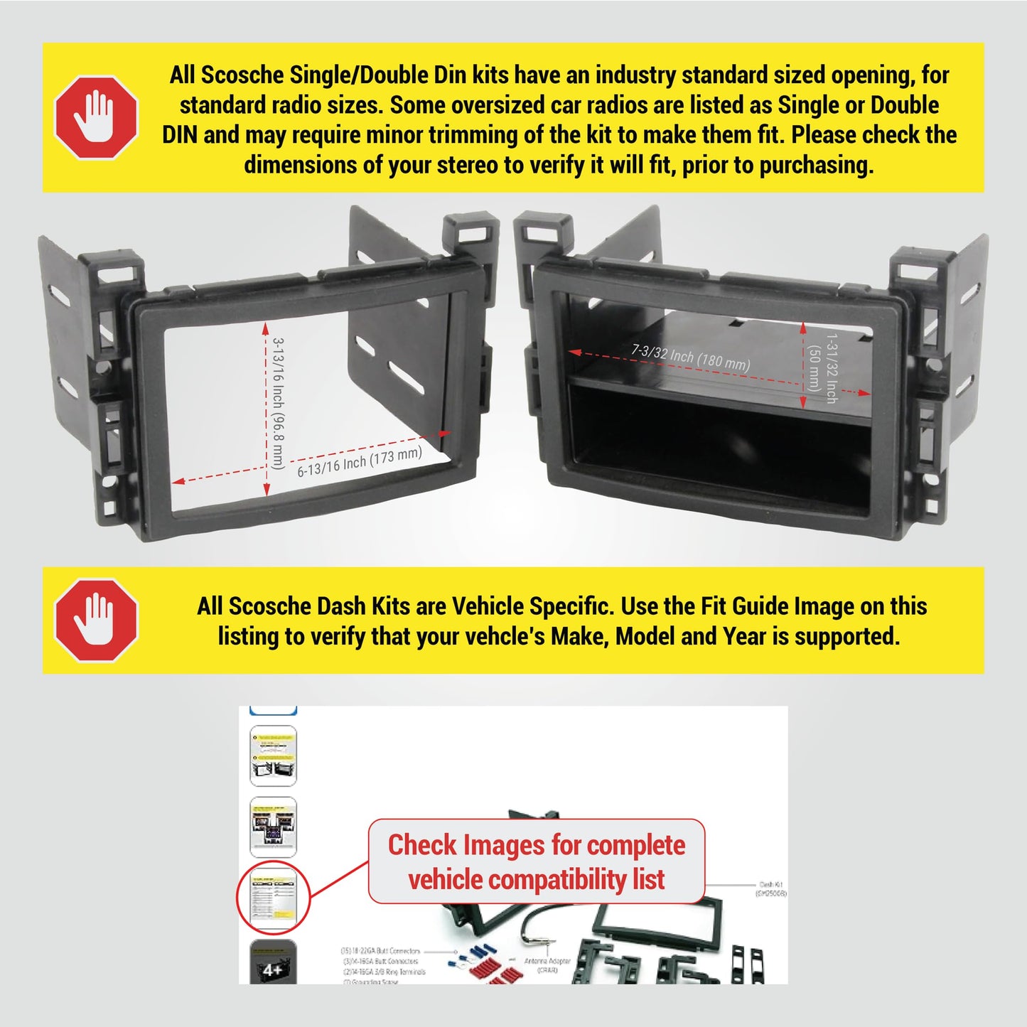 Scosche ICGM10BN Complete Double/Single DIN Stereo Installation Kit for Select Non-Amplified 2006-17 General Motors Vehicles - No Steering Wheel Remote - See Fit Guide in Images to Verify Your Vehicle