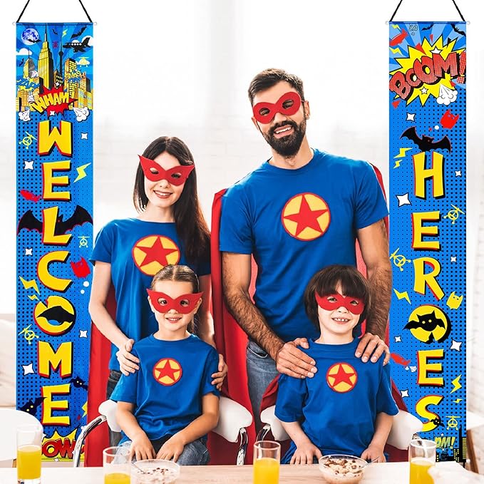 Chinco Store Hero Decorations Backdrop Porch Sign Banners Welcome Hanging Decoration for Super Fun Hero Party Wall Adornme...