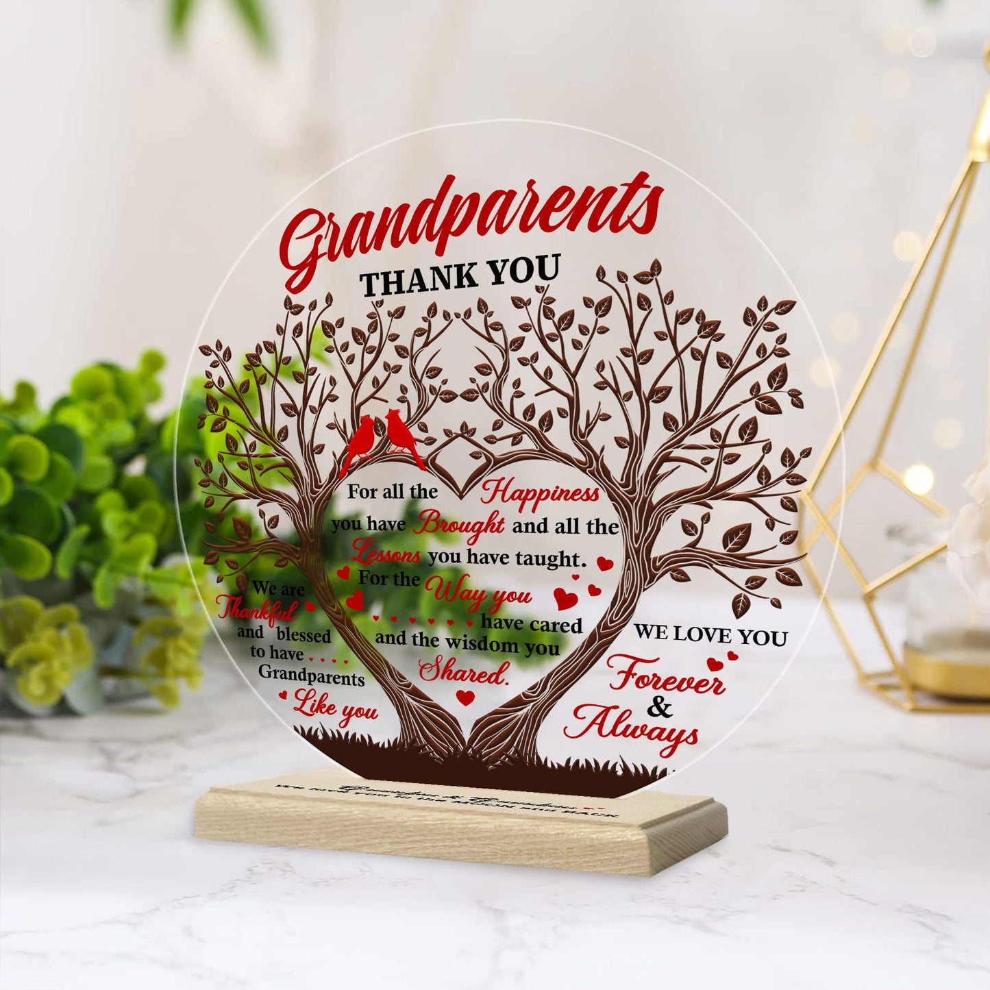 CEZII Grandpa & Grandma Gift from Grandkids, To My Grandparents Round Acrylic Plaque w Stand, Thank You Grandma Grandpa Keepsake, Grateful Gift for Grandparents, Birthday Present, Gift for Anniversary