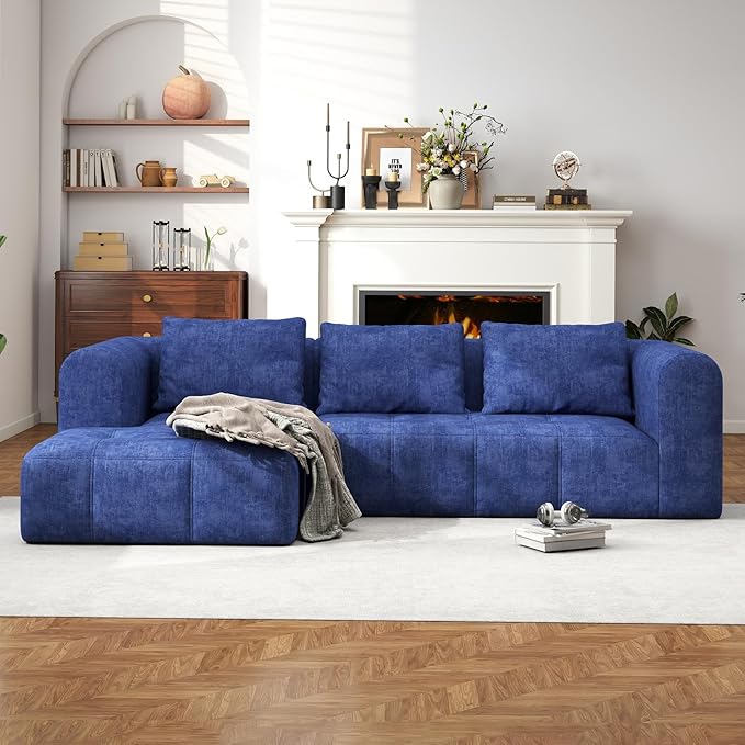 105" Modular Sectional Sofa, Boneless Couch for Living Room, Cloud Sectional Couch with Deep Seat, L-Shape Sofa, Upholstered Couches for Living Room Bedroom, No Assembly Required, Blue (Slub Fabric)