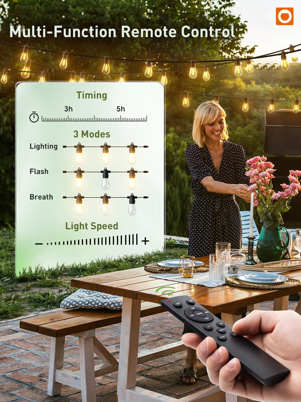addlon 100FT LED Outdoor String Lights, Remote Dimmable Patio Lights with Timer & 3 Lighting Modes, 32 Shatterproof Edison Bulbs, Waterproof Connectable String Lights for Outside Backyard Porch Party
