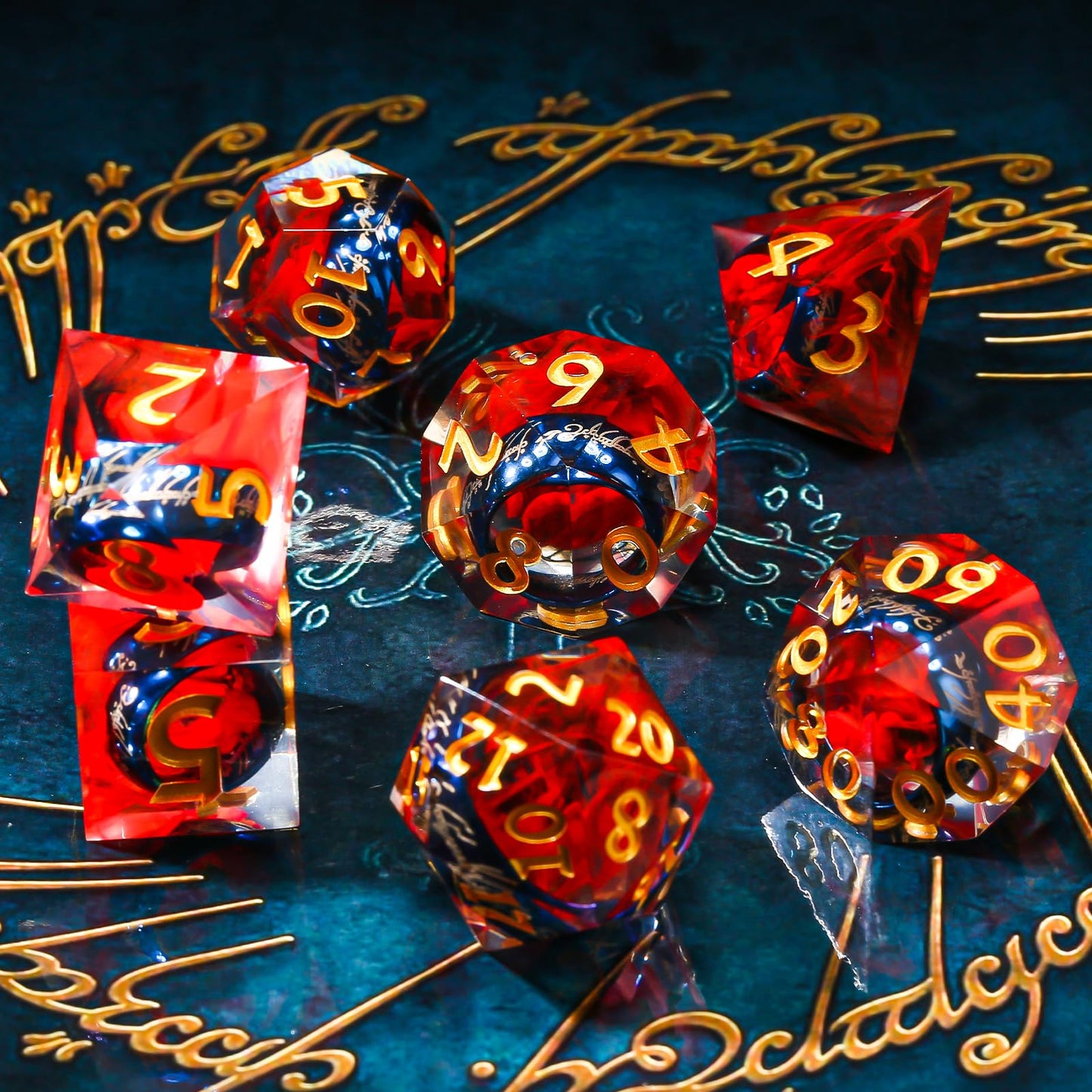 Sharp Edge Ring Dice Set,7pcs Handmade Resin Dice Set DND,RPG Ring Inclusion Dice for Dungeons and Dragons