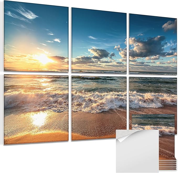 EVENRISING Art Acoustic Panels, 72"x48"x0.4" Sound Absorbing Panels,Better Sound Panels than Soundproof Foam,Self adhesive Soundproof Wall Panels for Recording Studio, BEACH