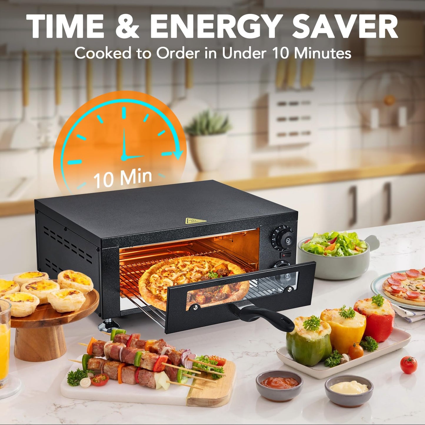 GarveeHome Electric Pizza Oven with Glass Door, 12 in Countertop Pizza Oven with 60 Minutes Timer, Pizza Maker Machine for Home and Commercial with Gloves, Clip & Pizza Roller