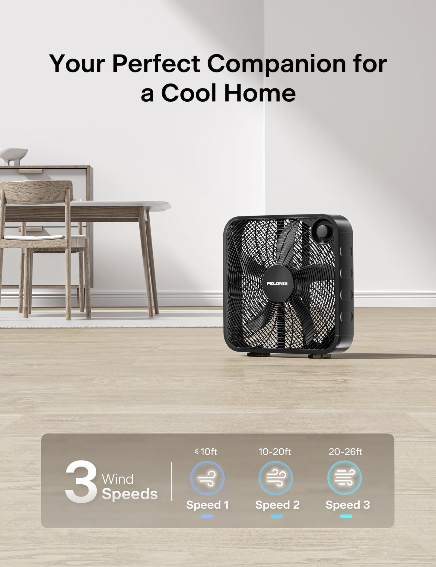 Pelonis 20 Inch Box Fan - 3 Speeds, Window Fans, Floor Or Tabletop, 25Ft/S, 2025 Upgraded, Superior Air Throw (2295 Cfm), Lightw