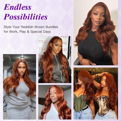 Light Reddish Brown Bundles Human Hair Body Wave 10 12 14 Inch, Color 30 Copper Brown Thick Raw Virgin 3 Bundles 12A 100% Brazilian Human Hair Wavy Loose Wave Quick Sew In Weave #30