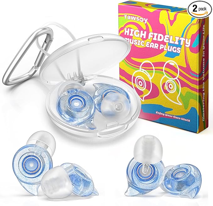 Ear Plugs for Concerts, 2 Pairs High Fidelity Ear Plugs with Acoustic Filter – NRR of 22 and 24dB Noise Reductions for Fes...
