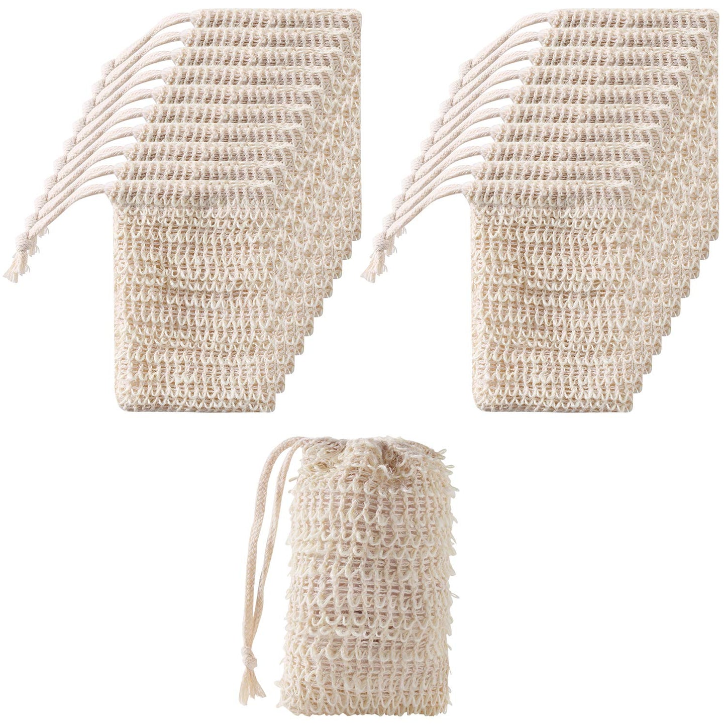 Trounistro 30 Pack Soap Exfoliating Bag Pouch Soap Saver Natural Ramie Soap Bag Hand Made Soap Bag Mesh Soap with Drawstring for