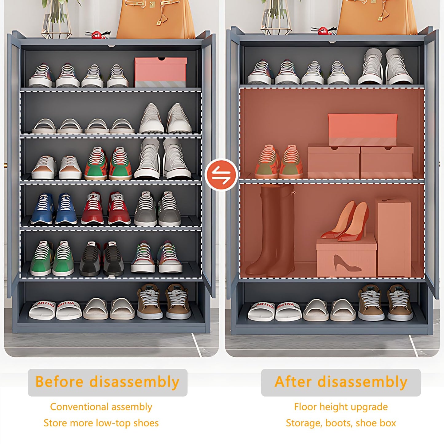 EOQIFJM Bamboo Shoe Cabinet with Door, 8 Tier Shoe Rack for Closet, Entryway Shoe Storage Cabinet for 36-40 Pairs, Shoes Rack Organizer for Living Room Hallway Entryway (Grey-1)