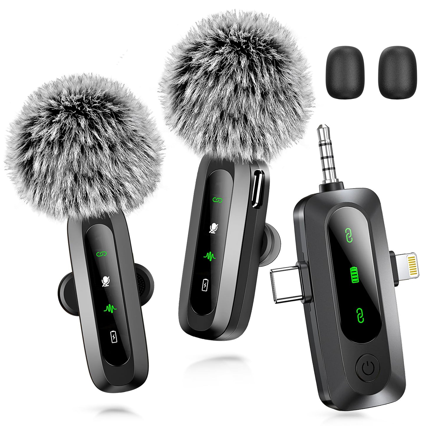 Utsund 3 in 1 Mini Microphone for iPhone, Android, Camera, LED Display Wireless Lavalier Microphone for Video Recording, Clip on