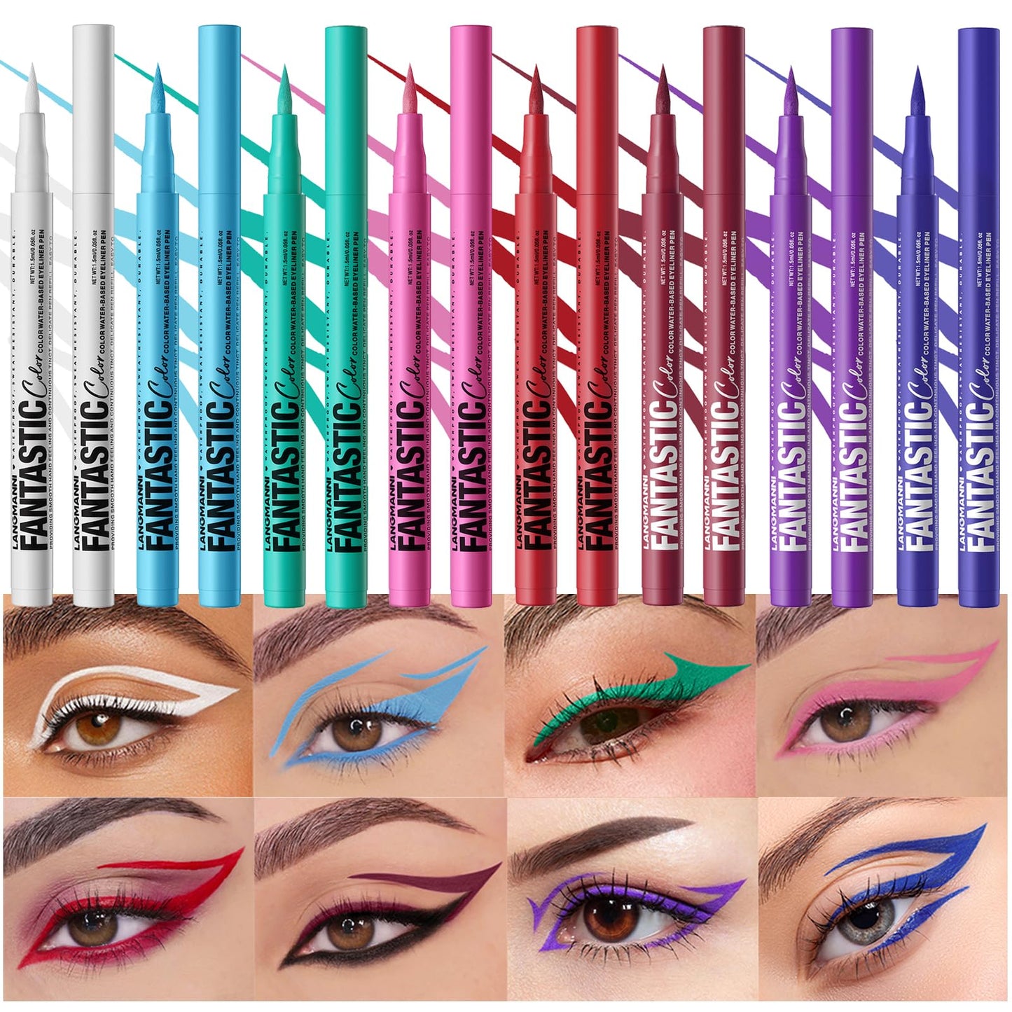 LANGMANNI 4 Colors Matte Liquid Eyeliner Set, Neon Colorful Pigmented With Long-lasting, Smudgeproof & Waterproof Eye Liner Make