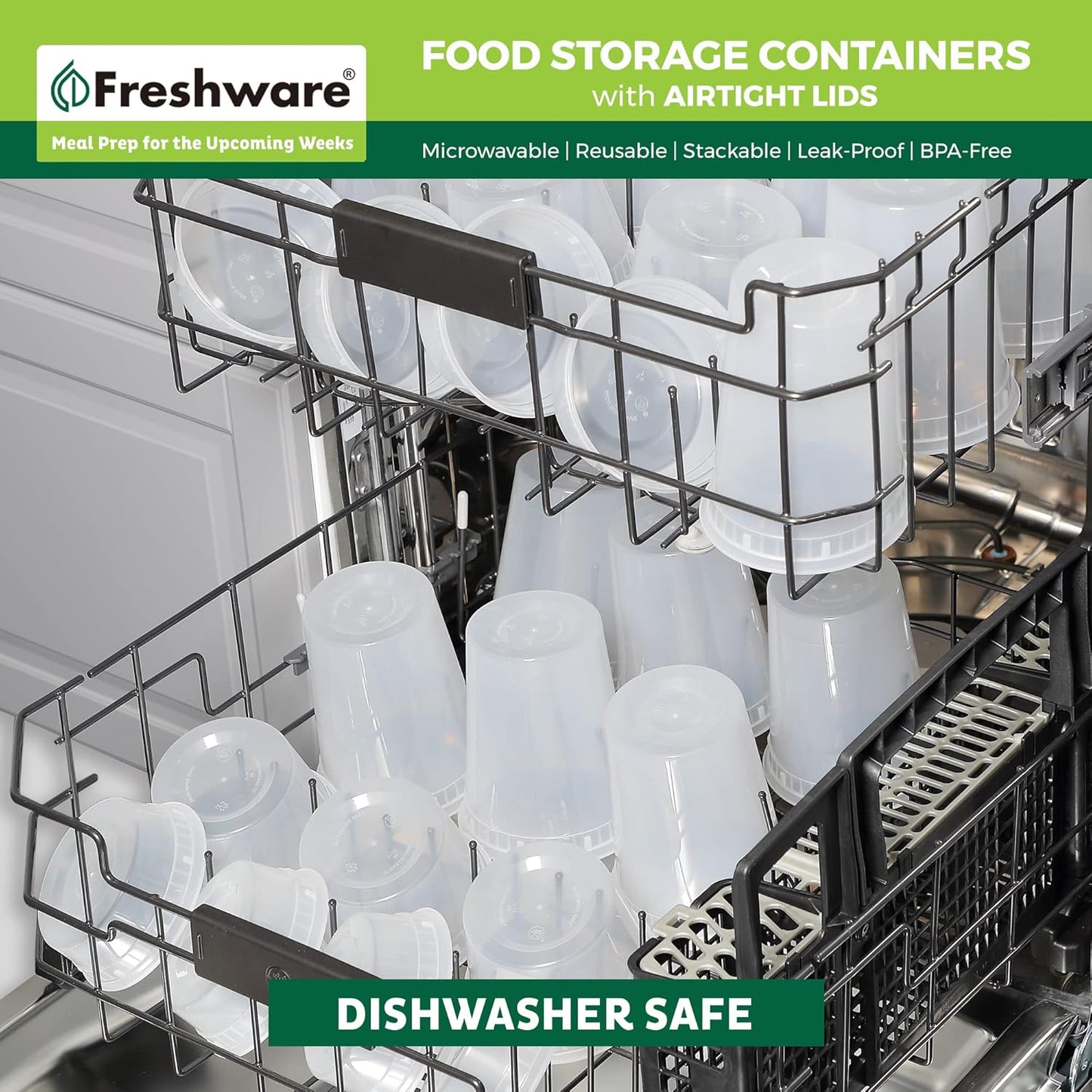 Freshware [12 Pack, 64 oz] 1/2 Gallon Plastic Deli Food Storage Soup Containers With Airtight Lids, Slime Containers, Freezer Safe | Meal Prep | Stackable | Leakproof | BPA Free, Clear